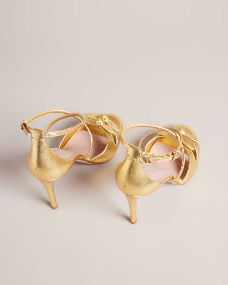 Gold Ted Baker Bicci Leather Bow Heeled Sandals | ZA0001664