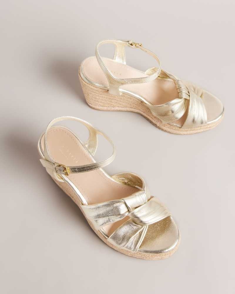 Gold Ted Baker Carda Knotted Wedge Espadrille Sandals | ZA0001652