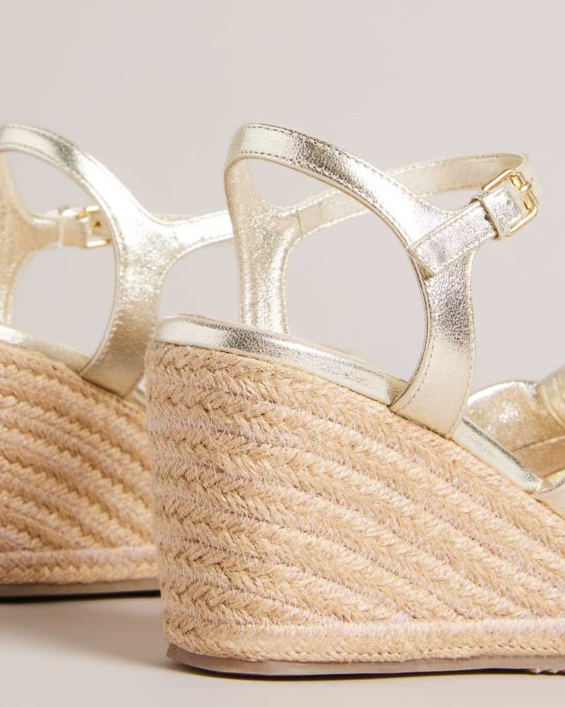 Gold Ted Baker Carda Knotted Wedge Espadrille Sandals | ZA0001652