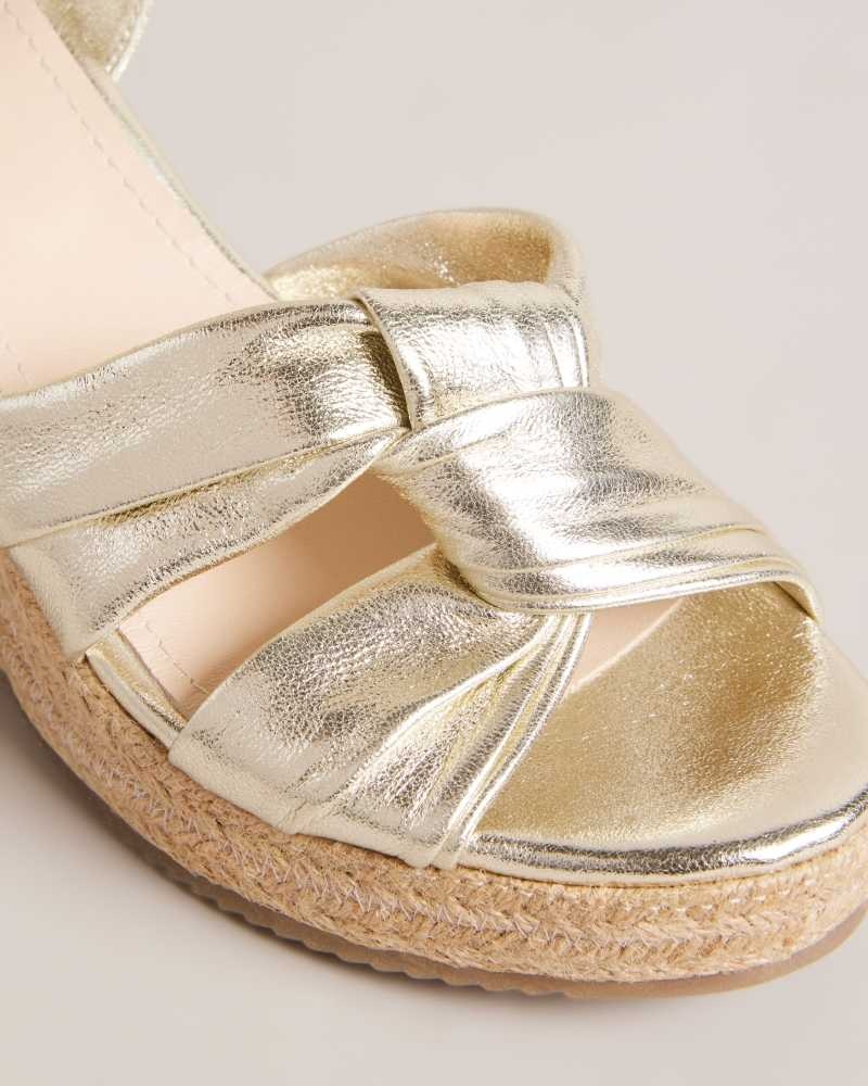 Gold Ted Baker Carda Knotted Wedge Espadrille Sandals | ZA0001652