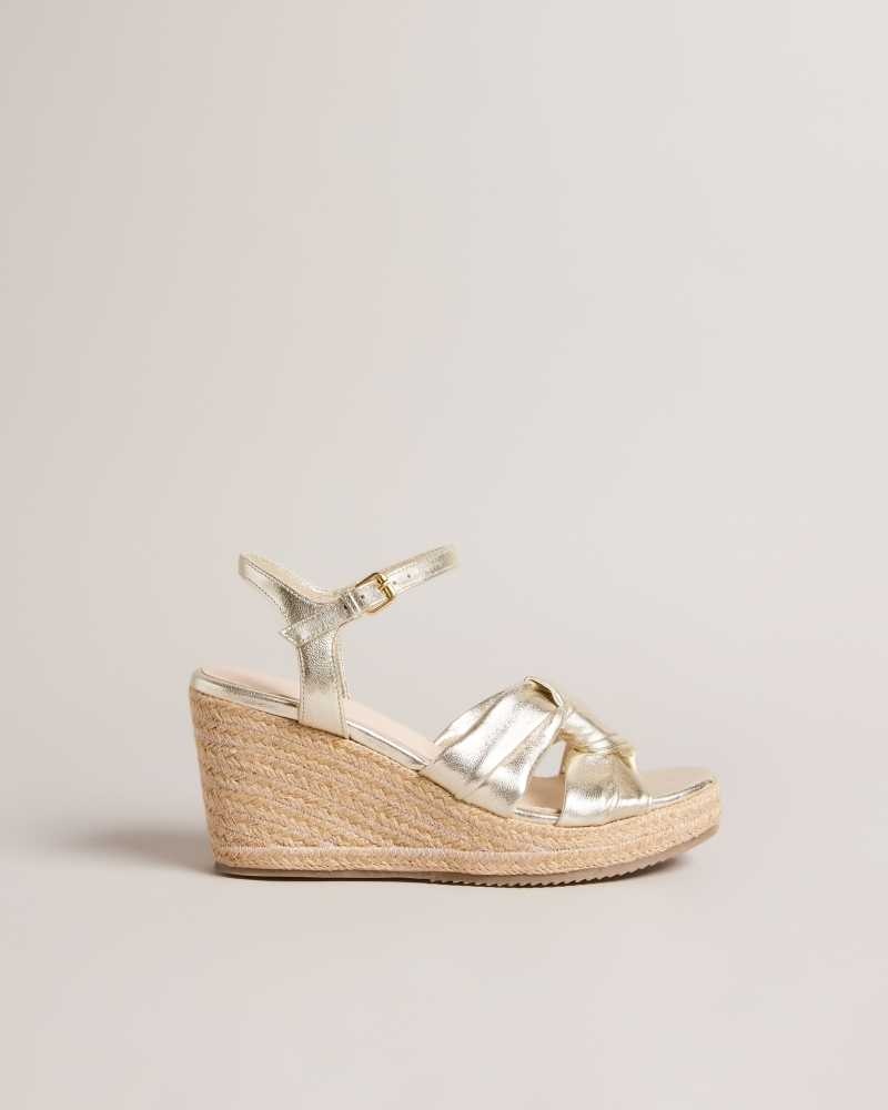 Gold Ted Baker Carda Knotted Wedge Espadrille Sandals | ZA0001652