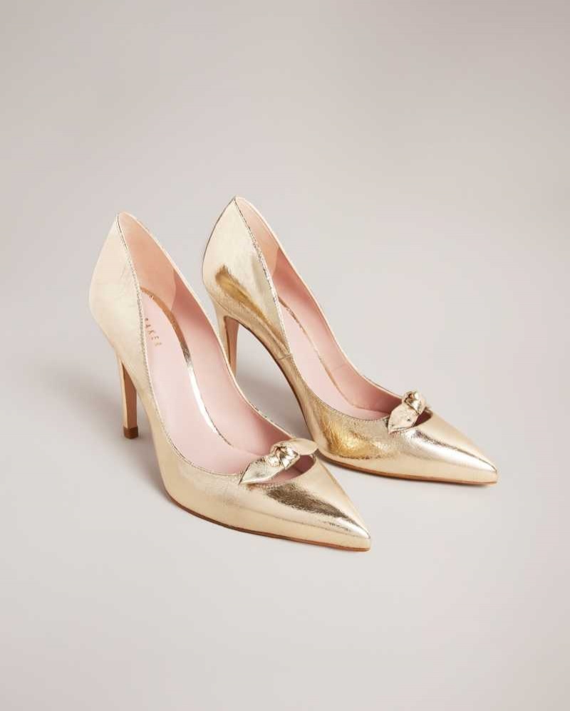 Gold Ted Baker Telila Bow Detail Court Shoes | ZA0001636