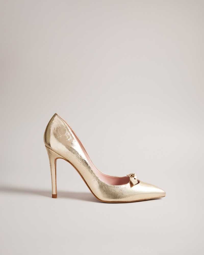 Gold Ted Baker Telila Bow Detail Court Shoes | ZA0001636