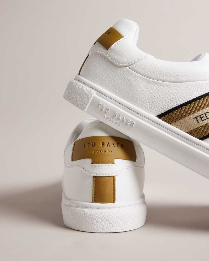 Gold Ted Baker Trilobw Leather Sneakers With Webbing Detail | ZA0001724