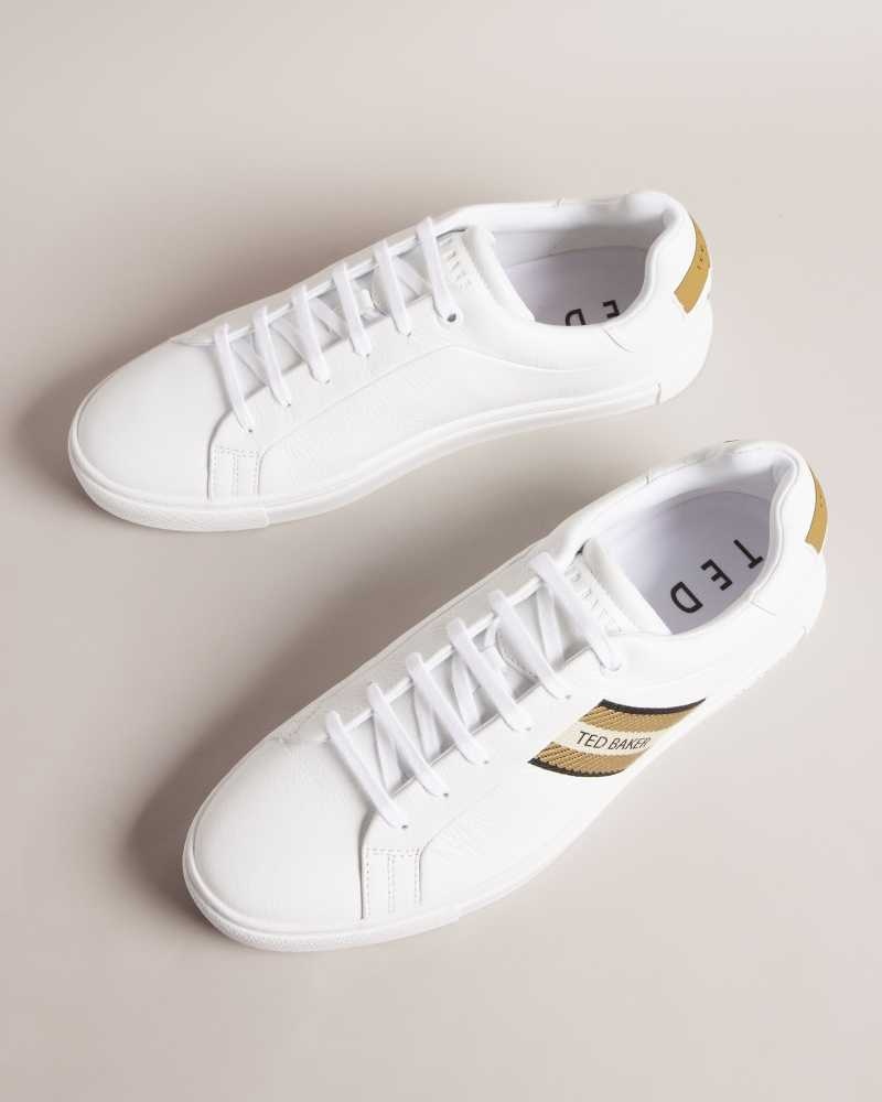 Gold Ted Baker Trilobw Leather Sneakers With Webbing Detail | ZA0001724