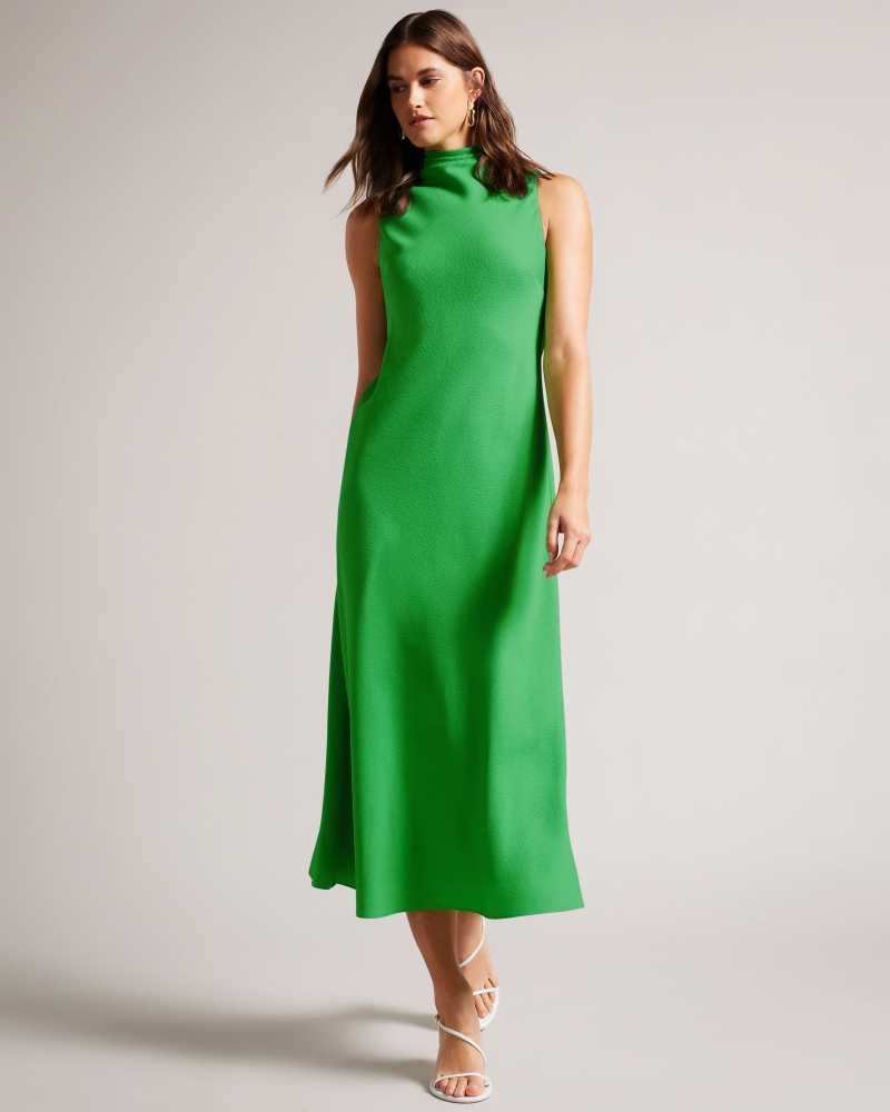 Green Ted Baker Eleanar Cowl Neck Sleeveless Midi Slip Dress | ZA0000204