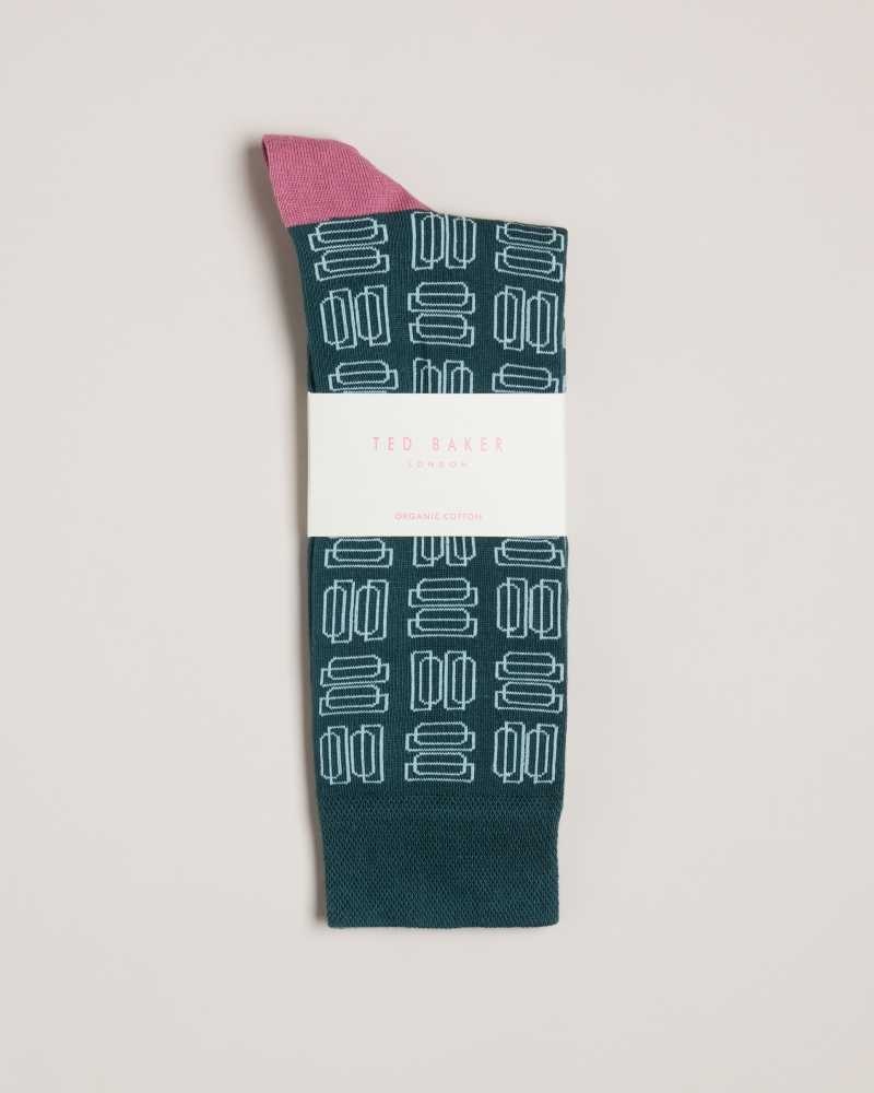 Green Ted Baker Gridsoc Geometric Pattern Socks | ZA0002059