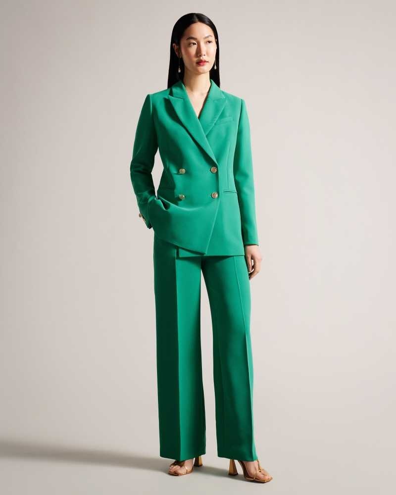 Green Ted Baker Llayla Double Breasted Jacket With Embossed Buttons | ZA0001142