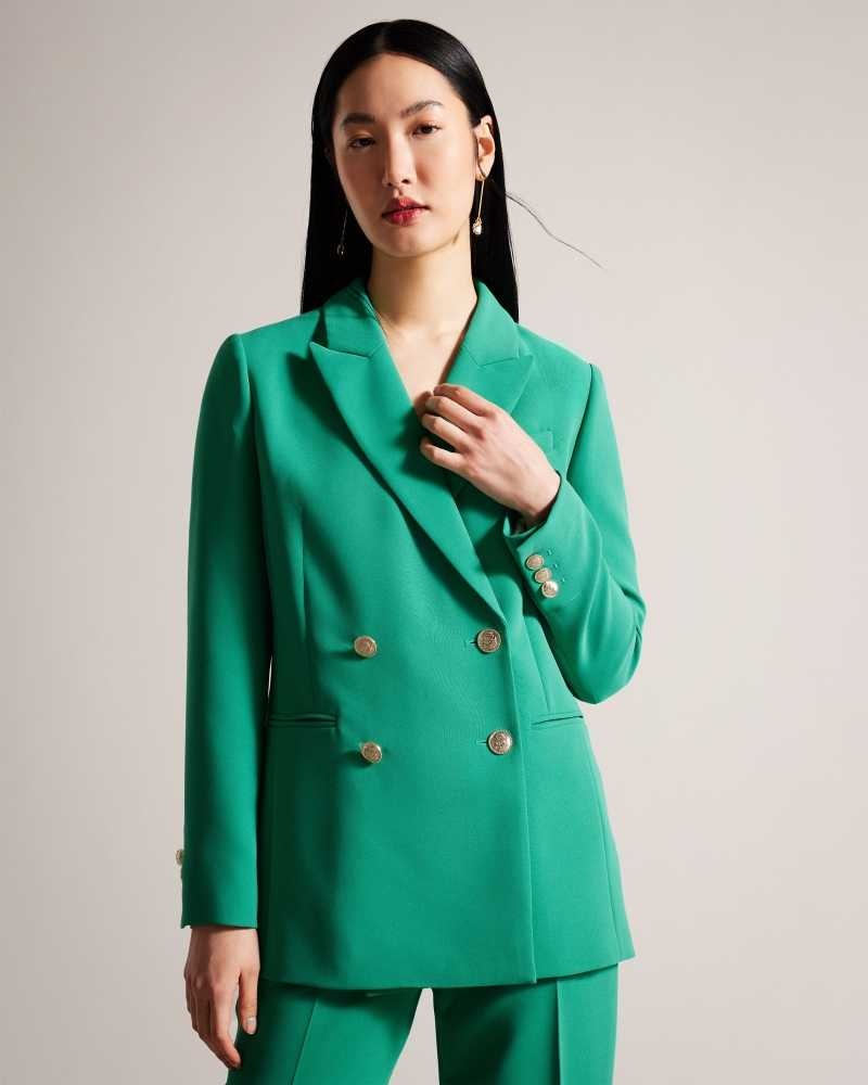 Green Ted Baker Llayla Double Breasted Jacket With Embossed Buttons | ZA0001142