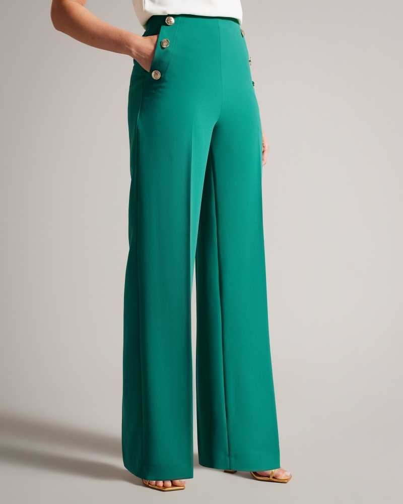 Green Ted Baker Llaylat Embossed Button Wide Leg Trousers | ZA0001463