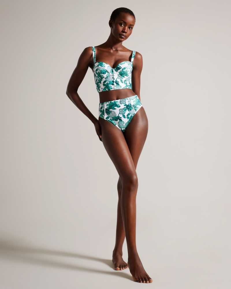 Green Ted Baker Nayome Floral Cupped Longline Bikini Top | ZA0001221