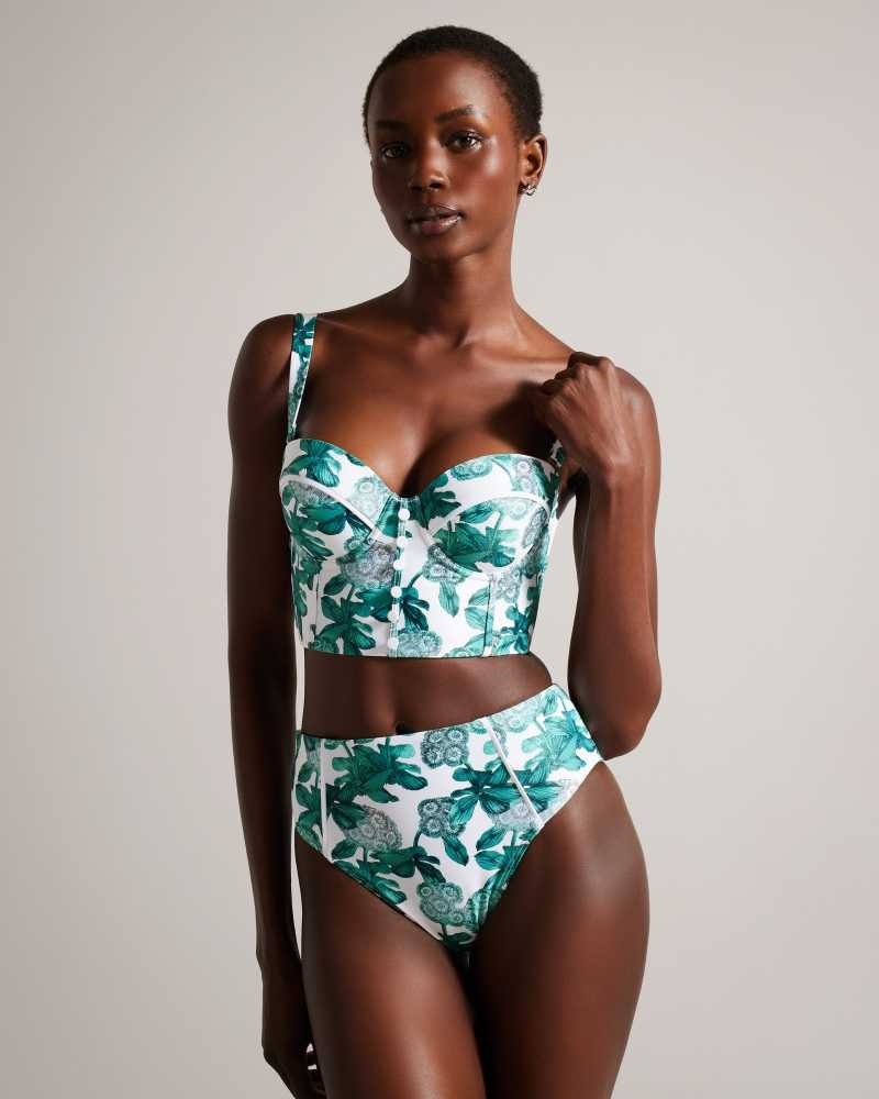 Green Ted Baker Nayome Floral Cupped Longline Bikini Top | ZA0001221