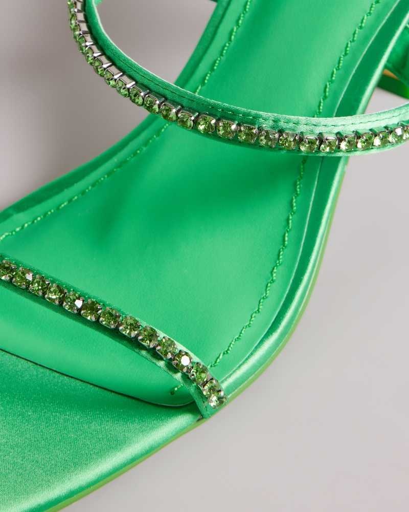 Green Ted Baker Rinita Diamante Satin Kitten Heel Sandals | ZA0001667