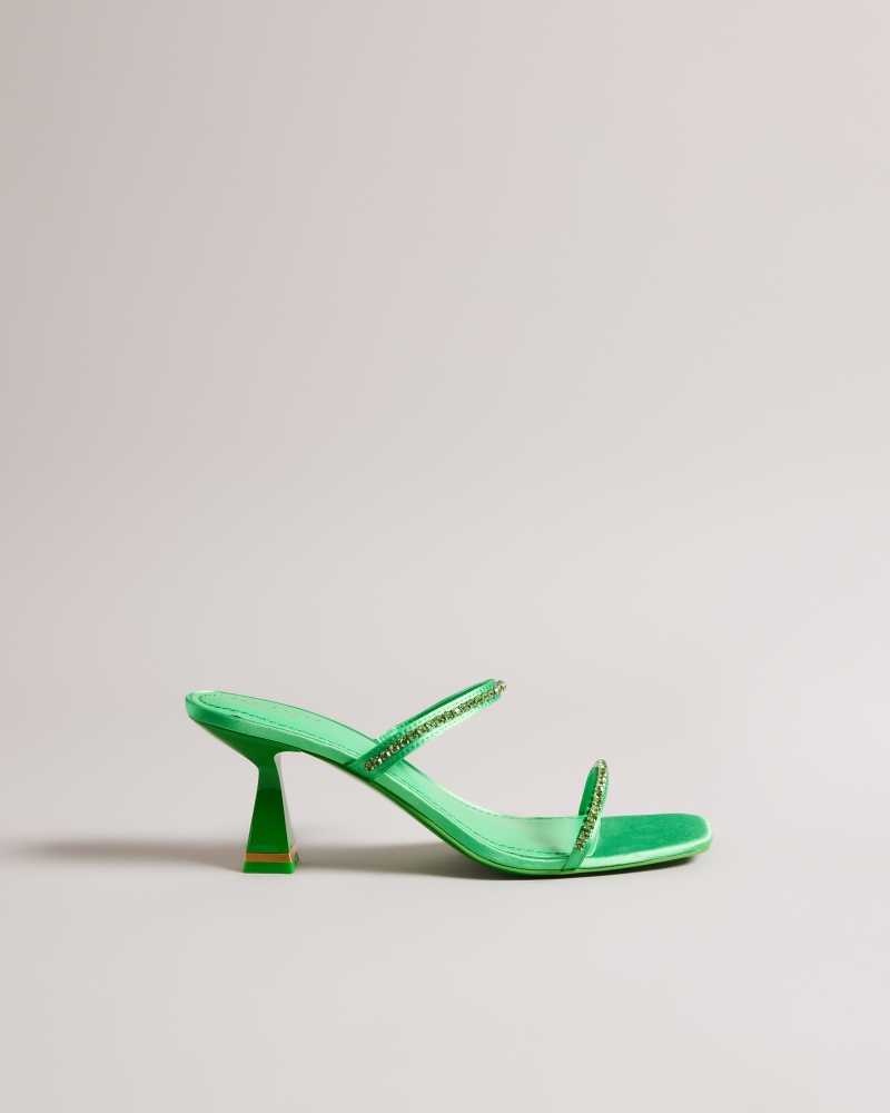 Green Ted Baker Rinita Diamante Satin Kitten Heel Sandals | ZA0001667