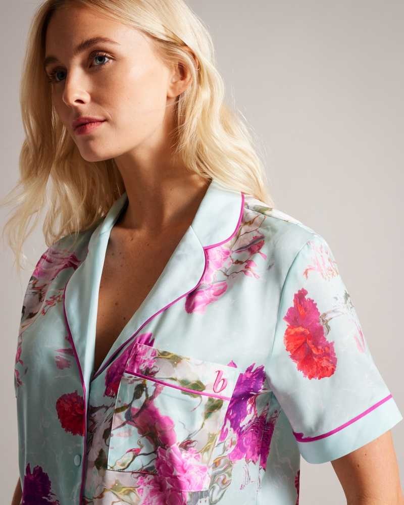 Green Ted Baker Salyyy Floral Shirt And Shorts Pyjama Set | ZA0000838