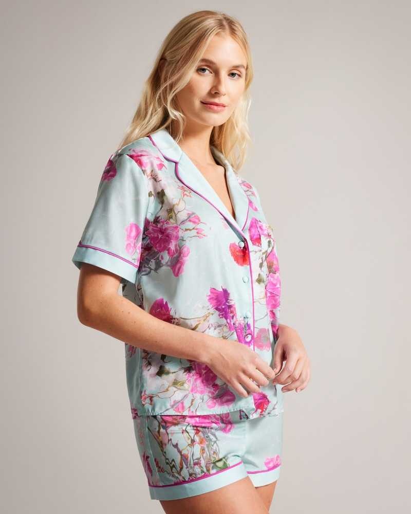 Green Ted Baker Salyyy Floral Shirt And Shorts Pyjama Set | ZA0000838