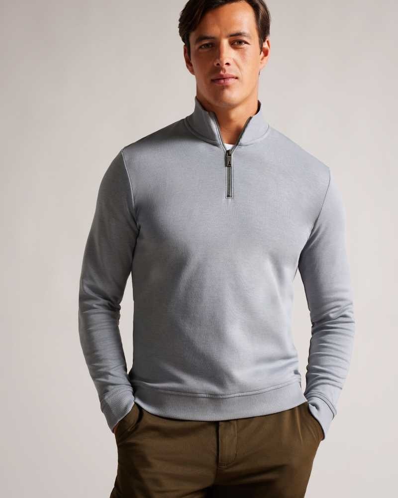 Grey Marl Ted Baker Antram Half Zip Funnel Neck Pullover | ZA0001351