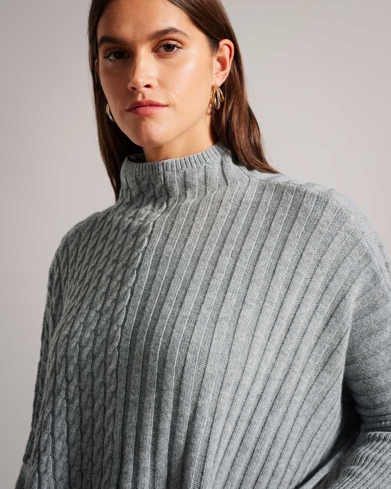 Grey Marl Ted Baker Joilla Funnel Neck Cape Style Jumper | ZA0000719