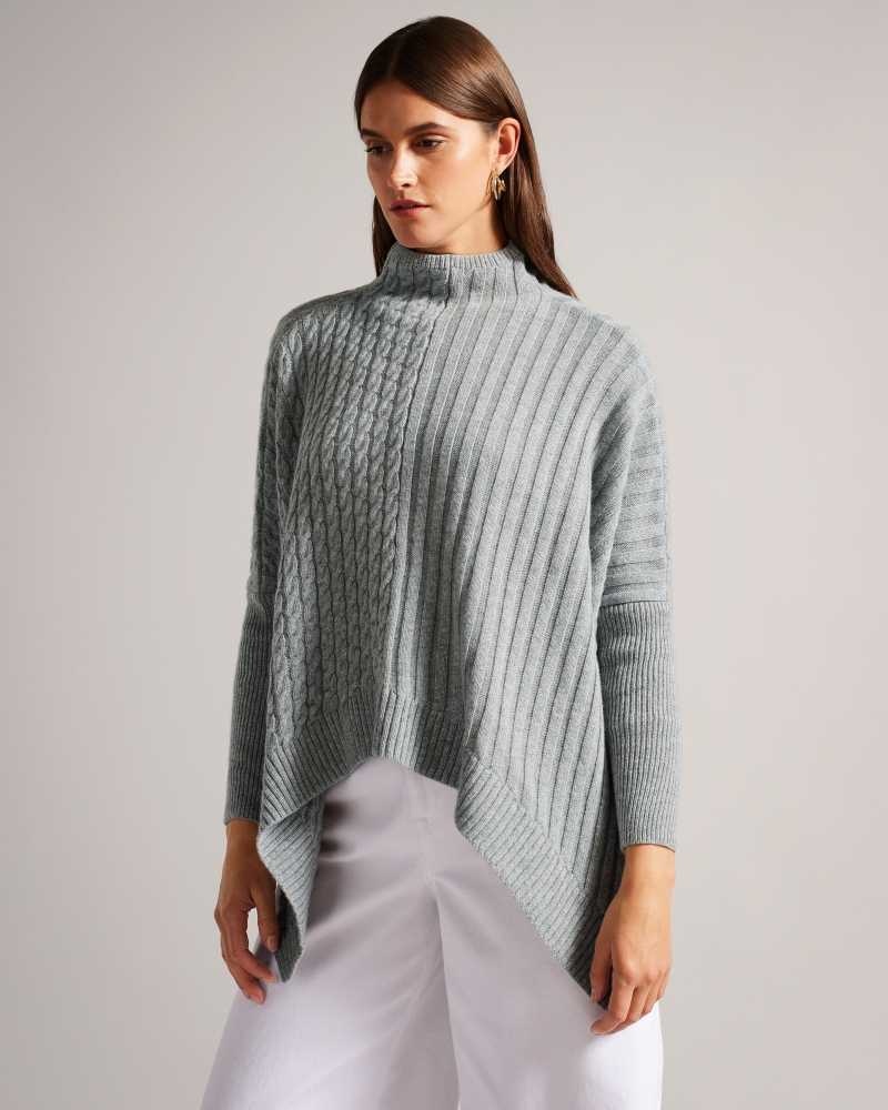 Grey Marl Ted Baker Joilla Funnel Neck Cape Style Jumper | ZA0000719