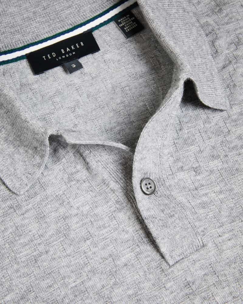 Grey Marl Ted Baker Morar Long Sleeve Knitted Polo Shirt | ZA0000905