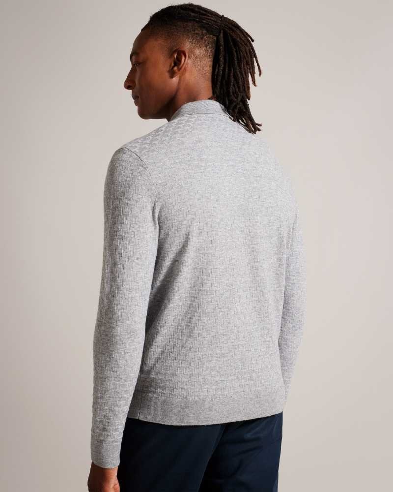 Grey Marl Ted Baker Morar Long Sleeve Knitted Polo Shirt | ZA0000905