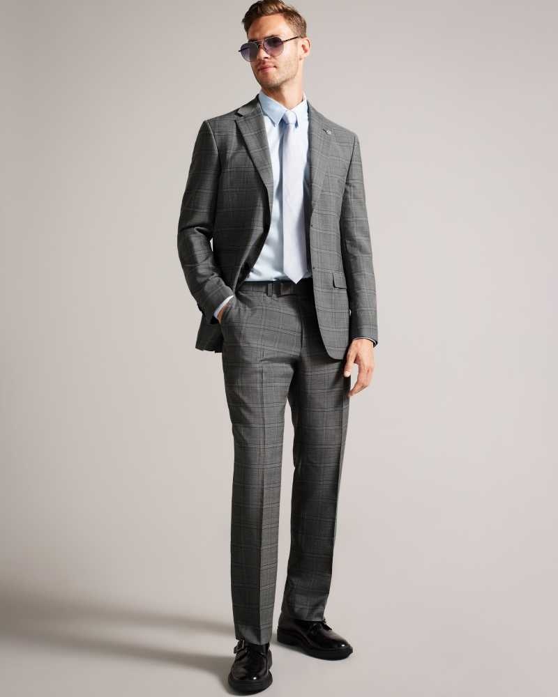 Grey Ted Baker Culbort Wool Check Suit Trousers | ZA0001149