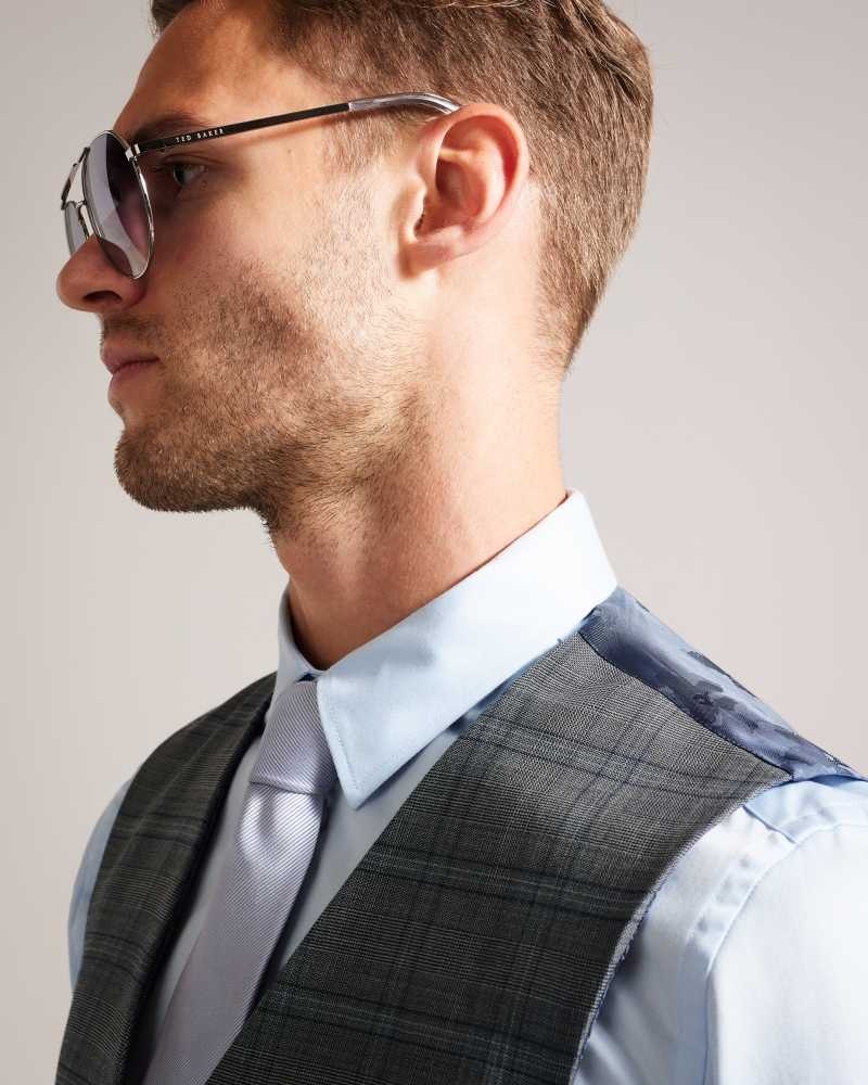 Grey Ted Baker Culborw Wool Check Waistcoat | ZA0001154