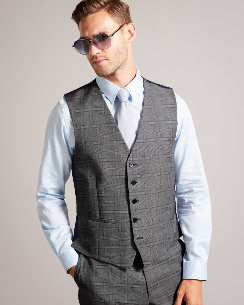 Grey Ted Baker Culborw Wool Check Waistcoat | ZA0001154