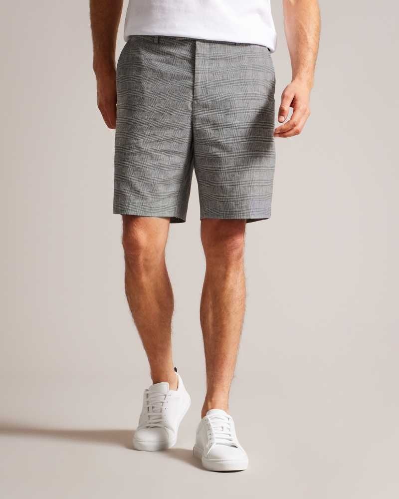 Grey Ted Baker Flekks Puppytooth Check Linen Blend Shorts | ZA0001034