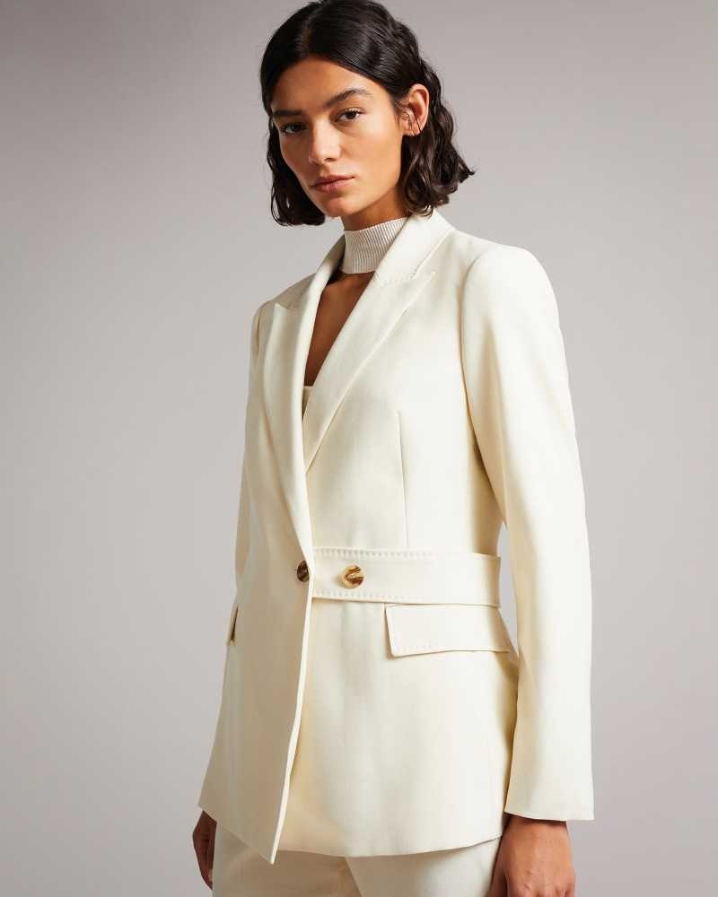 Ivory Ted Baker Joanni Peak Lapel Blazer With Waist Tab | ZA0001119