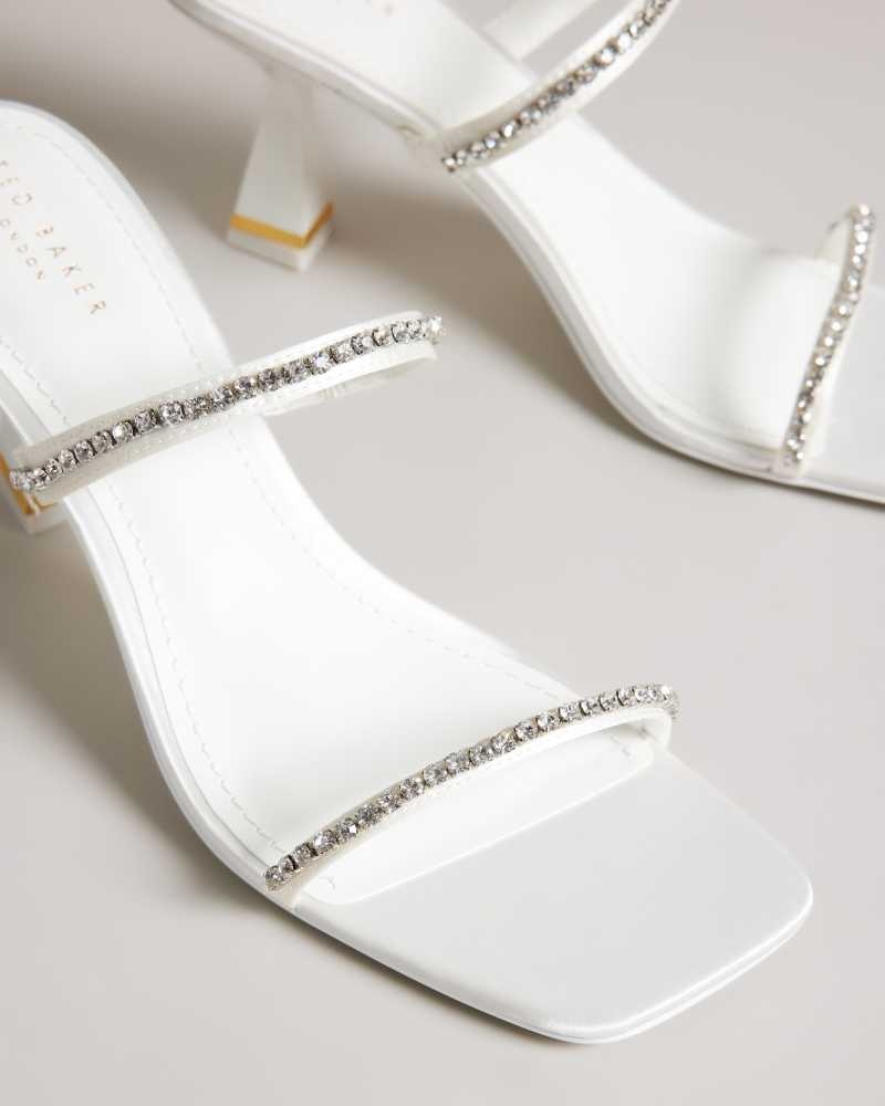 Ivory Ted Baker Rinita Diamante Satin Kitten Heel Sandals | ZA0001672