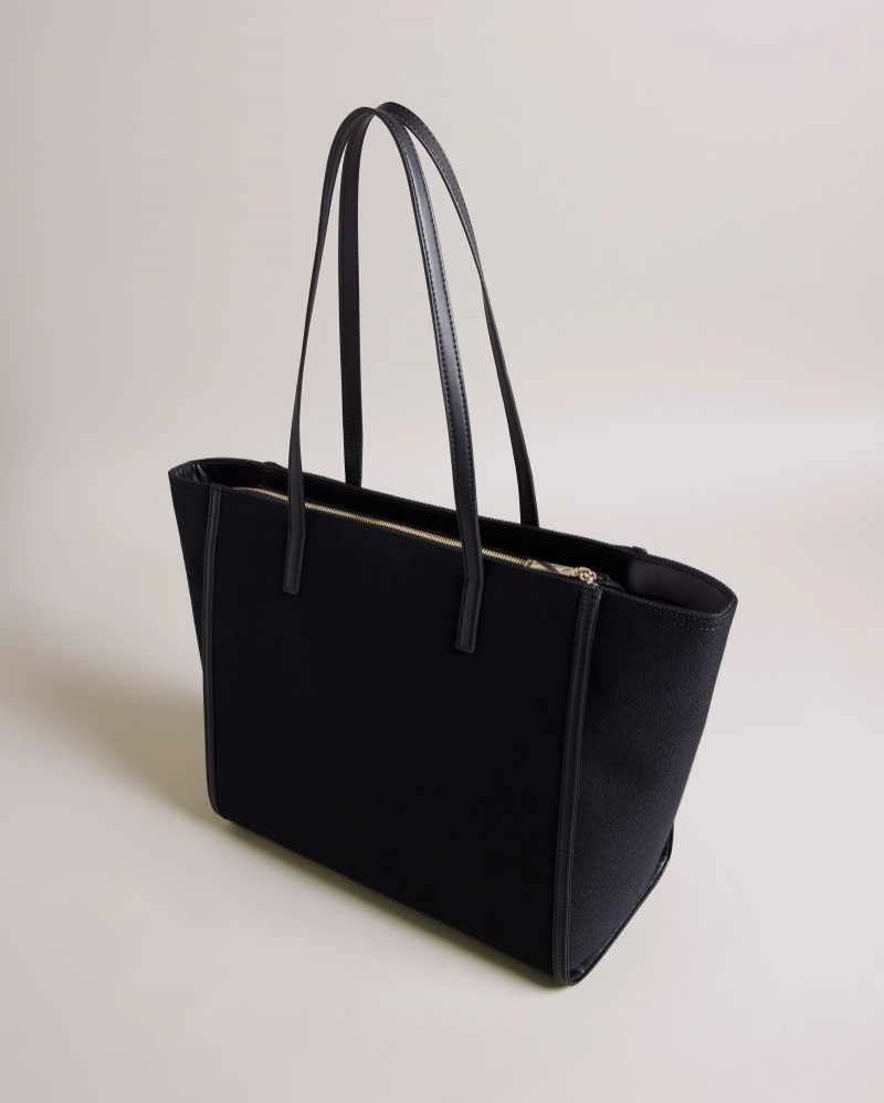 Jet Black Ted Baker Aksani Large Canvas Tote Bag | ZA0000457