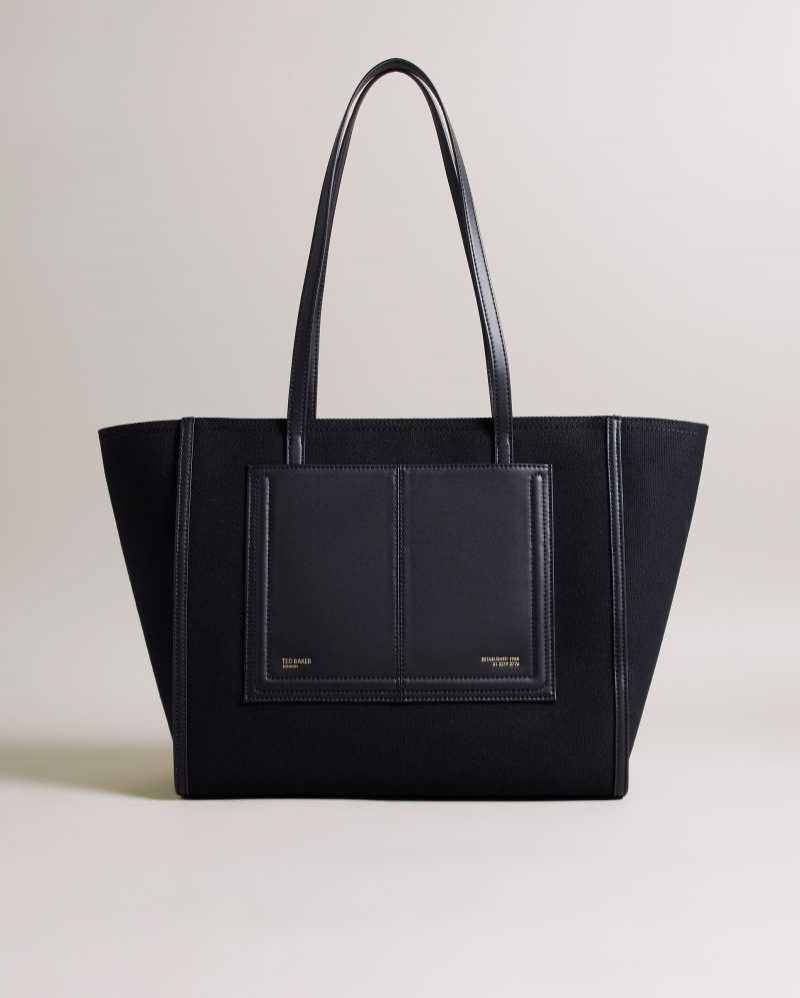 Jet Black Ted Baker Aksani Large Canvas Tote Bag | ZA0000457