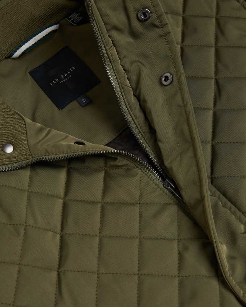 Khaki Ted Baker Finnich Diamond Quilt Funnel Neck Jacket | ZA0000613