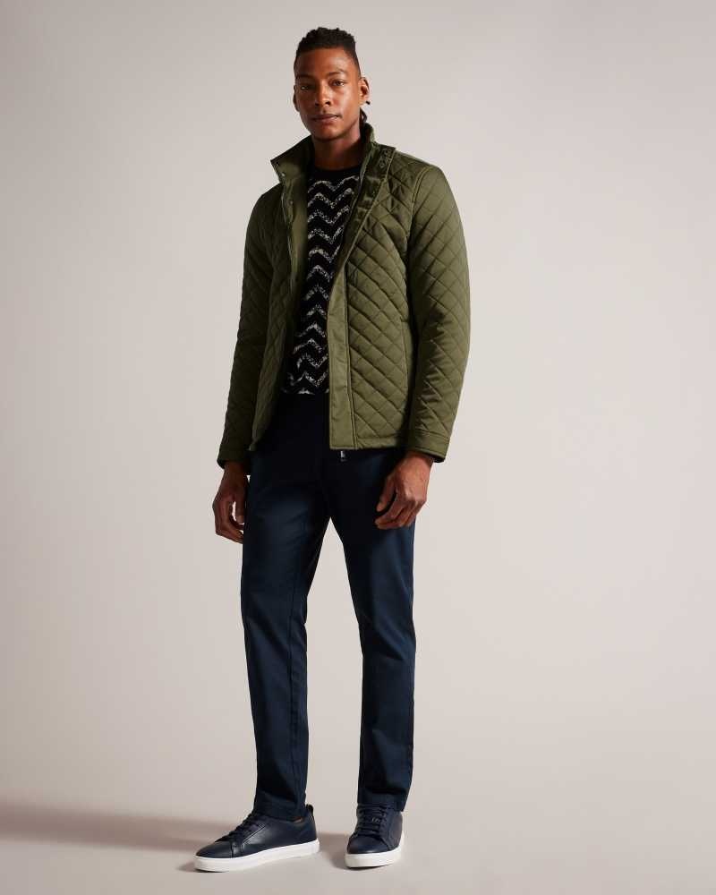 Khaki Ted Baker Finnich Diamond Quilt Funnel Neck Jacket | ZA0000613