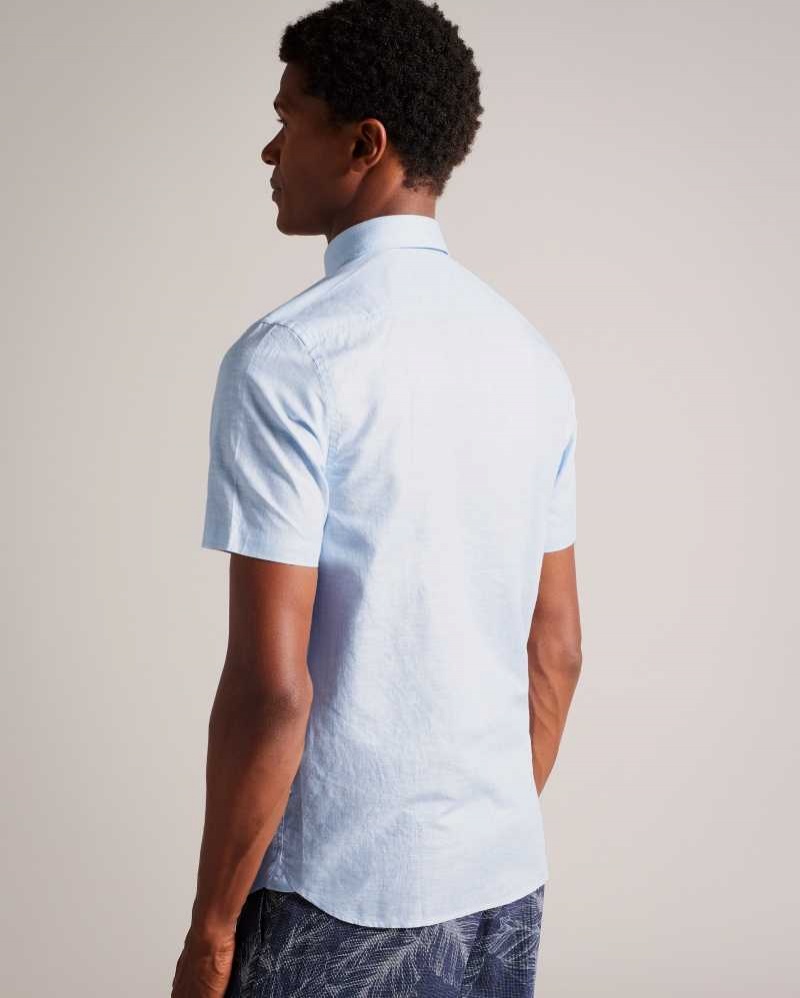 Light Blue Ted Baker Kingfrd Short Sleeve Linen Shirt | ZA0001025