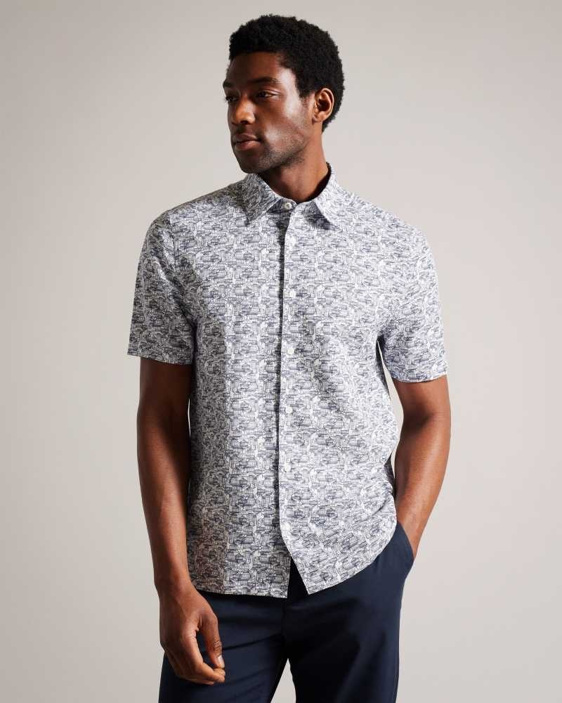 Light Blue Ted Baker Laghy Short Sleeve Greenhouse Shirt | ZA0000962