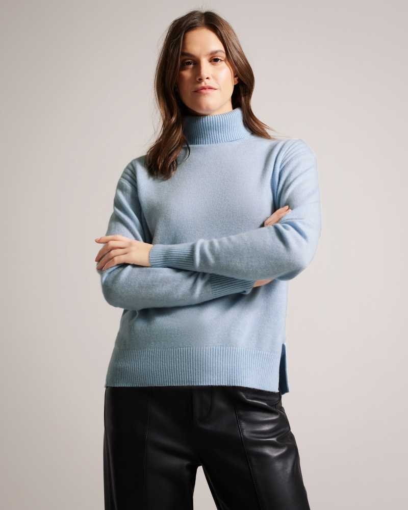 Light Blue Ted Baker Ruthell Organic Cashmere Roll Neck Jumper | ZA0000692