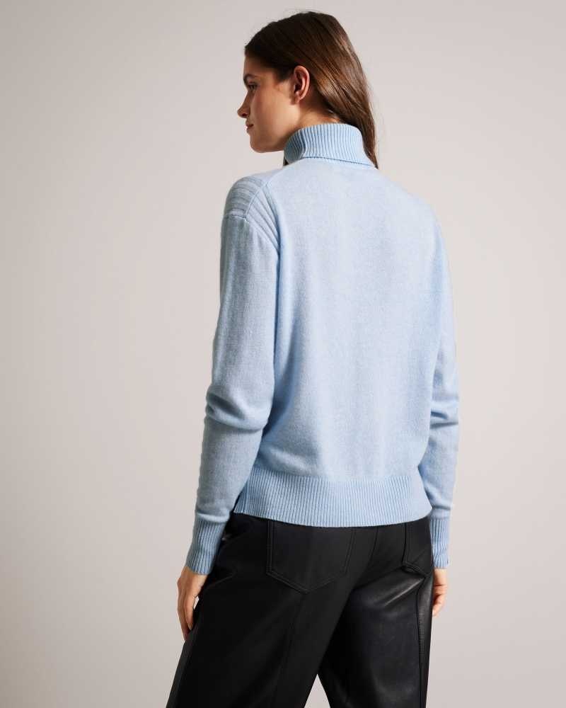 Light Blue Ted Baker Ruthell Organic Cashmere Roll Neck Jumper | ZA0000692