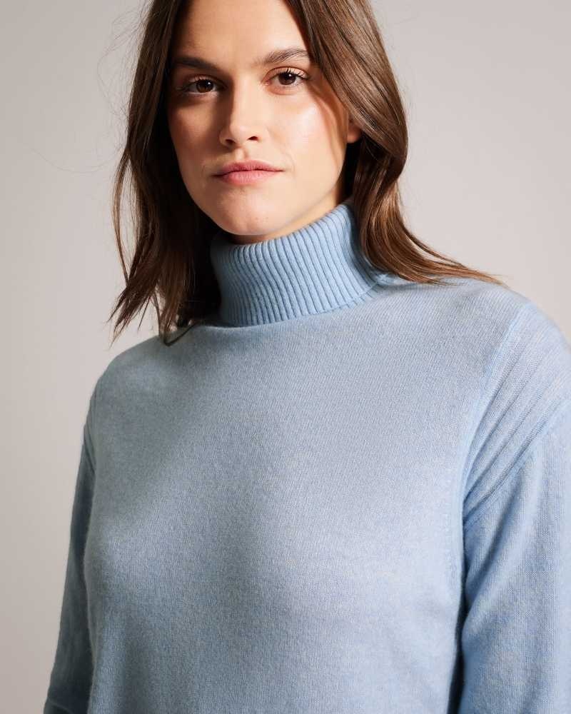 Light Blue Ted Baker Ruthell Organic Cashmere Roll Neck Jumper | ZA0000692