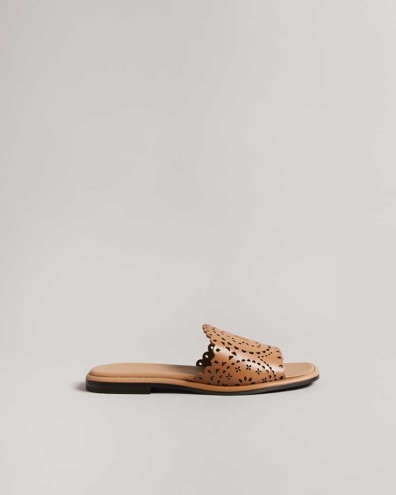 Light Brown Ted Baker Clovei Laser Cut Flat Sandals | ZA0001688