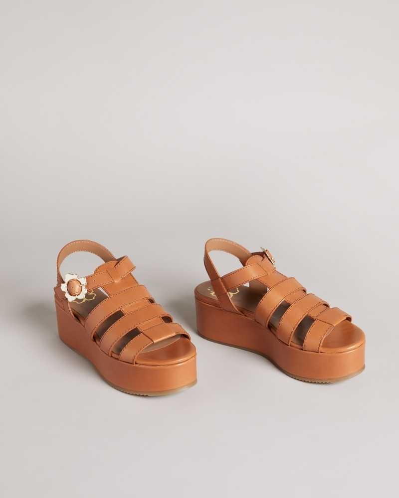 Light Brown Ted Baker Ffayeta Leather Fisherman Platform Sandals | ZA0001658