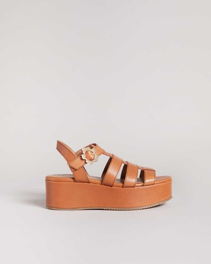 Light Brown Ted Baker Ffayeta Leather Fisherman Platform Sandals | ZA0001658