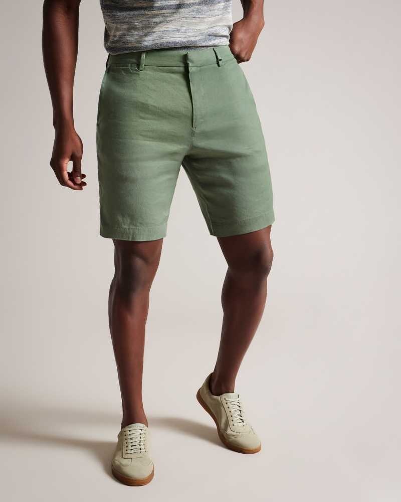 Light Green Ted Baker Leder Linen Blend Half Elasticated Shorts | ZA0001044