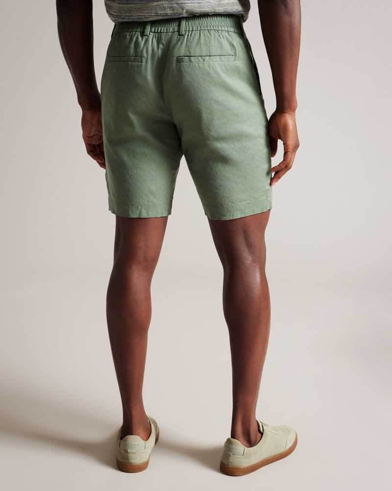 Light Green Ted Baker Leder Linen Blend Half Elasticated Shorts | ZA0001044