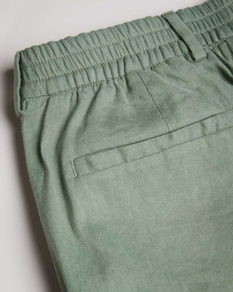 Light Green Ted Baker Leder Linen Blend Half Elasticated Shorts | ZA0001044