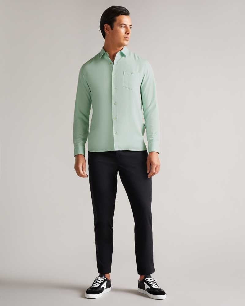 Light Green Ted Baker Loharv Lyocell Soft Plain Shirt | ZA0000981