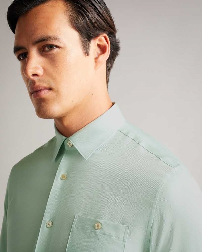 Light Green Ted Baker Loharv Lyocell Soft Plain Shirt | ZA0000981