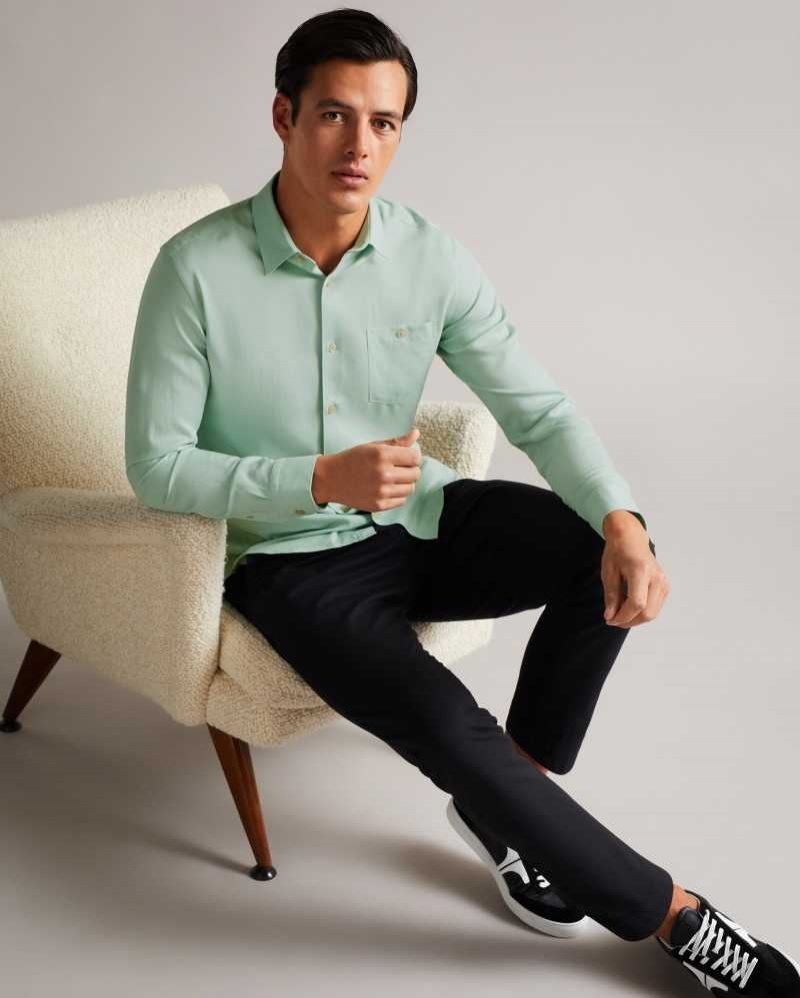 Light Green Ted Baker Loharv Lyocell Soft Plain Shirt | ZA0000981