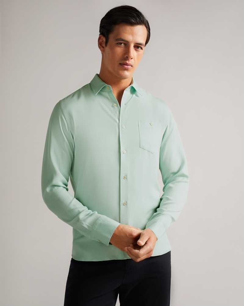 Light Green Ted Baker Loharv Lyocell Soft Plain Shirt | ZA0000981